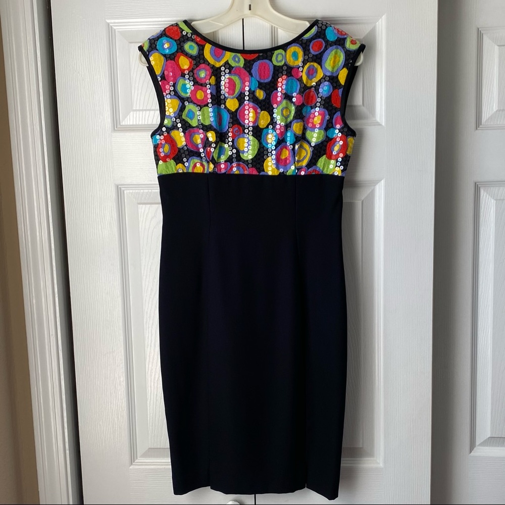 A.J. BARI Vintage Mod Retro Sequin Cocktail Dress Multicolor Sleeveless Black 6 - Picture 7 of 12